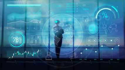 Wall Mural - Virtual infographics on the global cryptocurrency market.