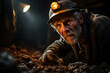 A miner extracting raw materials from an underground tunnel, illustrating the Concept of the extractive industries and natural resource trade. Generative Ai.