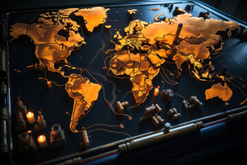 Wall Mural - A map showing the various countries involved in the production of a single product, emphasizing the interdependence of nations in global value chains. Generative Ai.