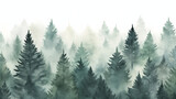 Fototapeta Dziecięca - Hand painted watercolor illustration, seamless pattern of misty forest