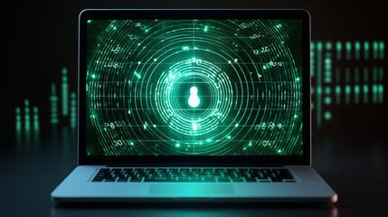 laptop screen with code technology background