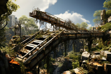 Wall Mural - an abandoned, structurally unsound building on the verge of collapse, highlighting the risk of urban