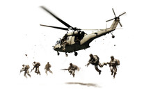 Soldiers In Action With Helicopter On Transparent Background