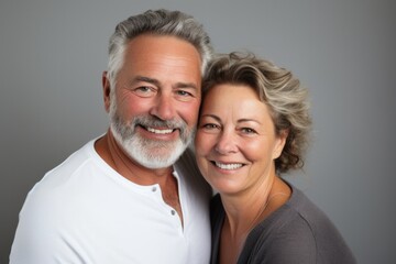 Wall Mural - adult couple happy expression against wall background. ai generated