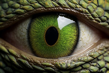 A Close Up Of A Dragon Eye: Is A Stunning Photo Macro With Of An Eyeball With A Green Iris And Round Shaped Pupil And Light Colored Scaly Skin : A Detailed Eyeball Close Up