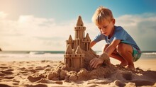 Kid Building A Sandcastle Generative Ai