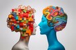 thinking fferent people two teamwork idea concept brain abstract shapes colourful people two heads people two thinking irrational rational concept the   brain head human people concept