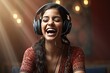 © sandra - laptop laughing headset wireless wear woman indian cheerful call chat class communication computer conversation course digital education fun funny girl happy home cyberspace language