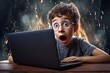 © sandra - computer laptop internet boy surprised shocked children shock surprise cyberspace amazed people problem mischief mistake education childhood curiosity expression anxiety anxious