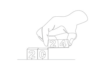 Wall Mural - Continuous one line drawing 2024 Happy New Year logo text design. Doodle vector illustration.