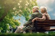 © sandra - park bench resting couple elderly  couple senior old spring outdoors bench elderly park sitting people love mature summer 2 view head male seat relaxed caucasian female lifestyle retirement