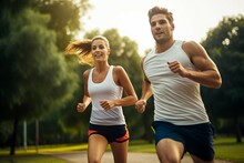Couple Young Sport Together Jogging  Couple Jogging Lifestyle People Running Run 2 Fitness Park Healthy Sport Summer Adult Exercise Runner Young Person Physical Exercise Nature Recreation