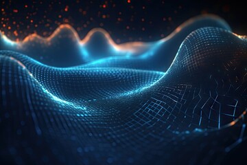 Wall Mural - particles wave background dark lines dots connecting futuristic abstract illustration technology dat