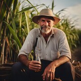 Fototapeta Londyn - mature_and_elegant_professional_rum_distiller_around sugarcane field