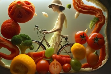 healthy eat fitness fit sport diet health bike bicycle training vitality calorie whole food vegetable organic lifestyle vitamin nature summer carbohydrate tomatoes onion cucumber pepper mushroom her