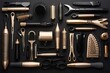 © sandra - background black tools dresser hair professional frame full tool hairdresser salon gold beauty design set dryer equipment razor barber drier care haircut cutting shop sprayed accessory