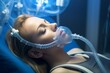 © sandra - inhalation sedation clinic procedure woman dentistry inhaler hospital health care equipment machine dentist doctor drug patient dental worked buttons using mask medication oxygen inhale respirator