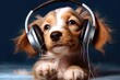 set head music listening puppy young headset earphones tune sound mp3 dog stereo small sitting silly short seated rythm portrait player pet musical