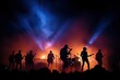 festival rock together singing people group unrecognizable musicians silhouettes stage concert playing band music silhouette light song