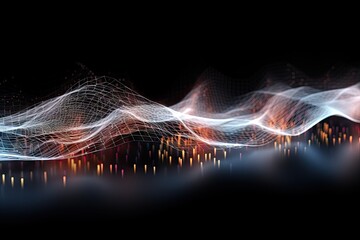 rendering 3d equalizer background waves musical sound showing music abstract datum wave big voice audio beat digital analysis future grid code sonic binary canvasses black white blur bokeh