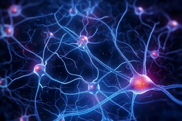 Wall Mural - 3d rendering neuron cells glowing human brain nerve cell mobile phone biology network science medicals micro mind brainstorm health