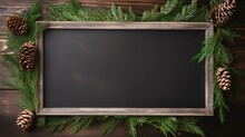 Wood Chalkboard Sign With Frame On Christmas Natural Background