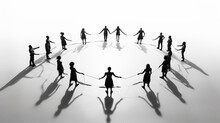 Round Dance Symbol, National Dance Top View Isolated On A White Background, Illustration Silhouettes And Figures Of People Holding Hands In A Round Dance, Cultural National Tradition