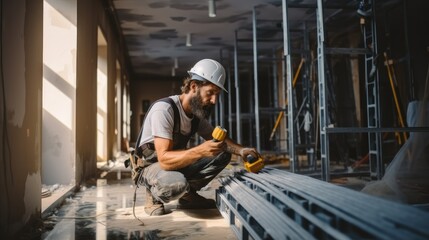 Aufkleber - Electrician is install electricity at a building in construction process.