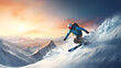 skier on pise in high mountains Skiers show graceful stunts of cool sliding postures on downhill snow mountain generative ai

