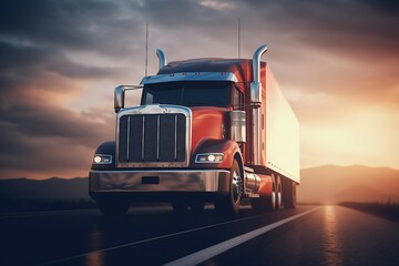 illustration render 3d highway runs truck The vehicle trailer road freight transportation transport delivery trucking cargo motion shipping sky logistic speed heavy expressway light business