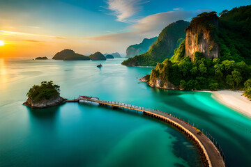 Wall Mural - beautiful sea and ring coral view from top of bohey dulang island