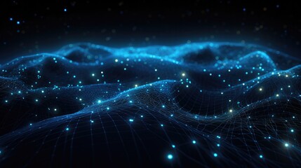 Blue tech influenced background with light and dots.