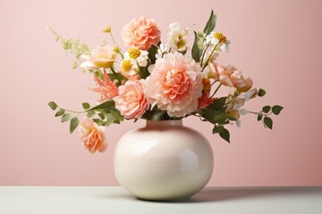 Canvas Print - Floral spring arrangement mockup with a vase of blooming flowers and greenery