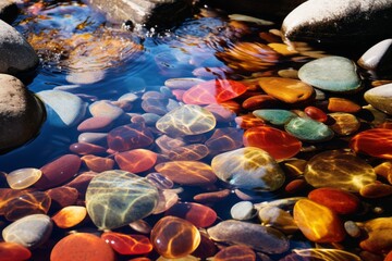 Wall Mural - crystal-clear water flowing over colorful pebbles in a stream