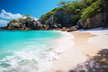 Wall Mural - secluded beach with turquoise waters and pristine sands, a hidden natural paradise