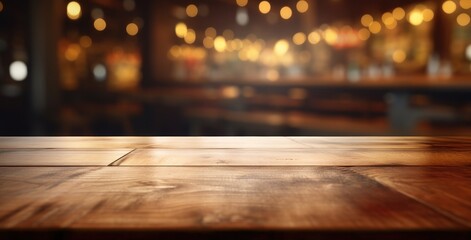Tabletop or bar background blurry with empty wooden planks, There is space to place products.