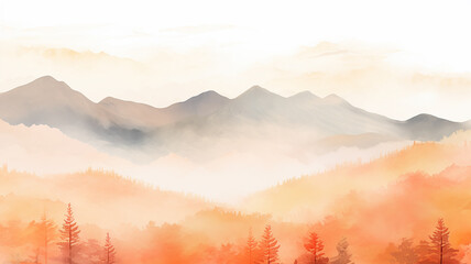 Wall Mural - illustration autumn in the mountains blurred abstract watercolor background in white light and yello