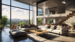 © ttonaorh - Interior of modern living room with panoramic view of mountains