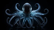 octopus kraken, a fictional deep-sea luminous transparent creature, light ocean depth, layer for overlay isolated on a black background