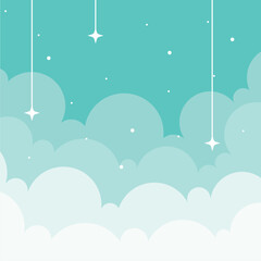  Cloudy Sky Square Background With Shining Stars For Children
