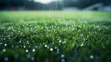 Green Grass Bottom View Of A Football Stadium In The Rain