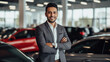 © PRASANNAPIX - confident man in suit standing at car showroom