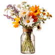 Vase of wildflowers on wooden table and High quality isolated on transparent background Generative AI