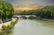 Ponte Umberto I bridge over Tiber river at city of Rome in Italy