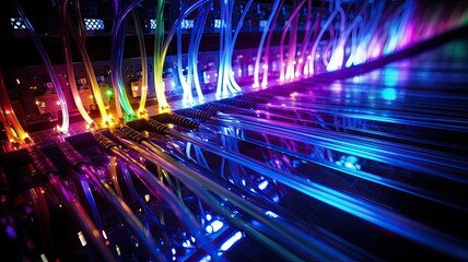 Fototapete - Ethernet cables forming a network grid, emphasizing the reliability of wired connections
