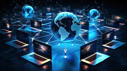 Fototapete - Devices sharing data directly without intermediaries, representing P2P networks
