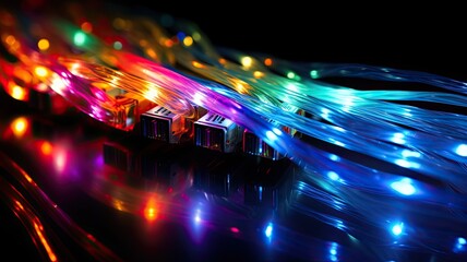 Fototapete - Data packets traveling through Ethernet cables, illustrating the fast data transfer
