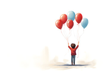 Wall Mural - simple illustration of young boy with balloons