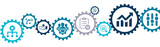 Fototapeta  - Professional project management banner vector illustration with the icons of skills, interface, planning, schedule, task, deliverables, budget, teamwork, scope, risk, strategy on white background