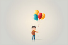 Colourful Minimalist Illustration Of Young Boy With Balloons